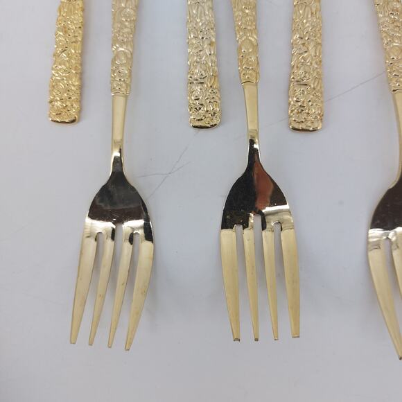 National Stainless Japan Salad Fork Gold Set of 10 Hollywood Regency - Picture 9 of 15